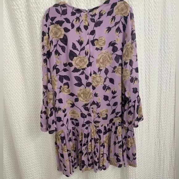 Ganni Carlton Georgette Dress Pastel Floral Purple Lilac Drop Waist. Size 8. - Picture 3 of 4
